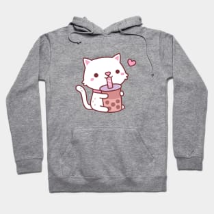 Cute White Cat Loves Drinking Boba Tea Hoodie